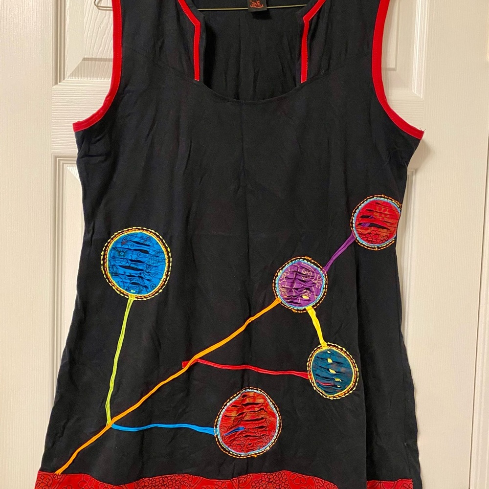 Colorful Embroidered Black Sleeveless Top/Dress